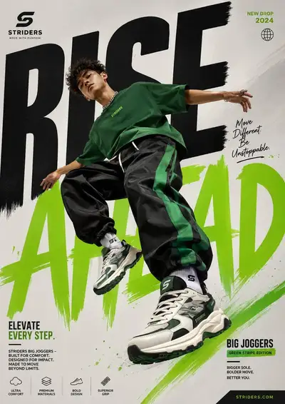 Dynamic sneaker advertisement poster