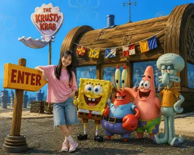 3D-Claymation-SpongeBob-Crew trifft auf eine echte Frau, GPT Image 2