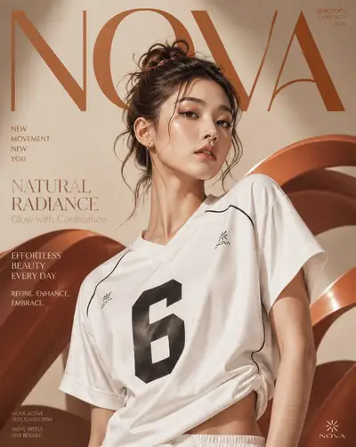 NOVA beauty campaign poster with anime-style portrait