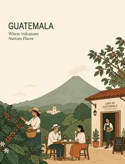 Minimalist flat vector coffee origin travel poster template