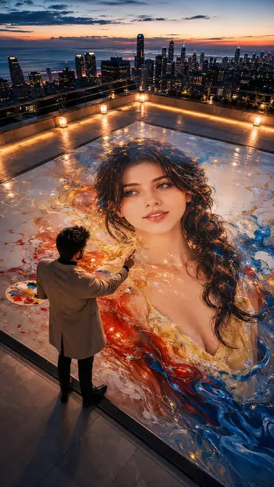 Cinematic Rooftop Artist Painting Portrait