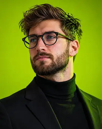 Neon green editorial portrait with a face-matched likeness