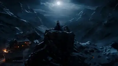 Uma sombria feiticeira convoca uma criatura colossal para destruir uma aldeia