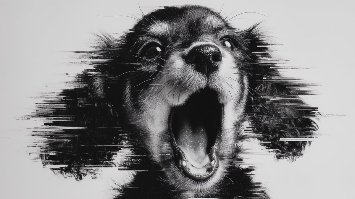 Glitch Distortion Dachshund - Black & White Minimalist Art