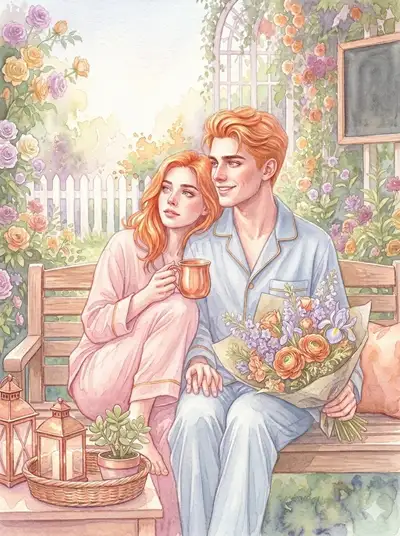 Cozy Watercolor Morning Couple Illustration