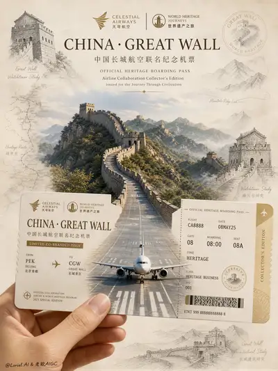 China Great Wall airline heritage boarding-pass poster
