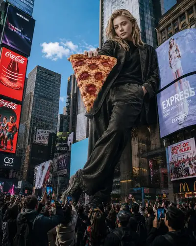 Giant with Pizza in Times Square
