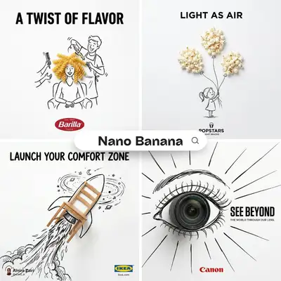 Minimalist ad mixing a real object with hand-drawn doodle art