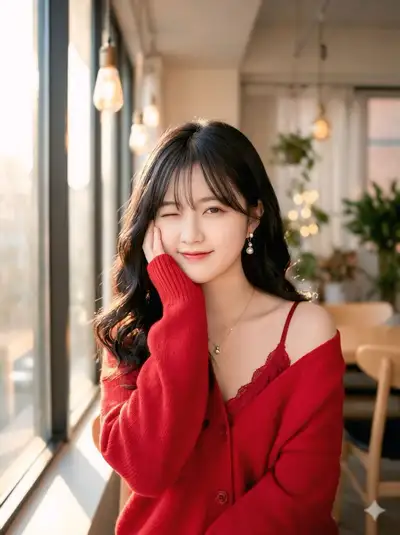 Cinematic Portrait of a Young Woman in a Cafe