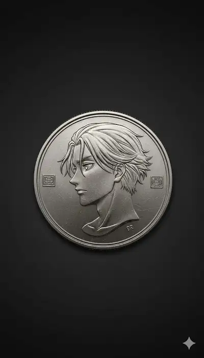 Moneda metálica realista con el rostro de una persona