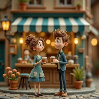 Scène de couple fantaisiste dans un café