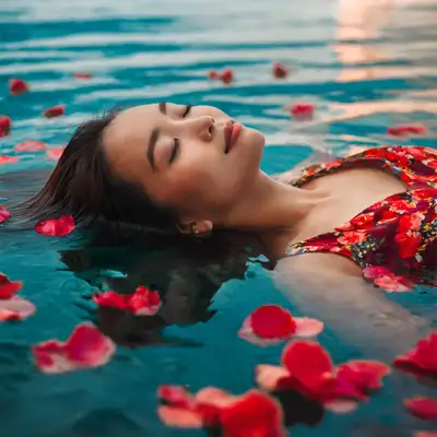 Late Summer Sea Woman with Red Petals