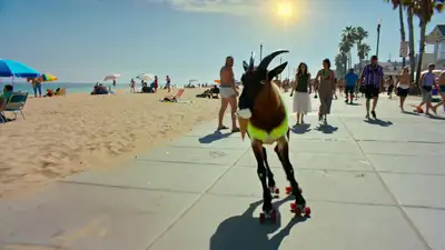 Goat Rollerblader Neon Beach Boardwalk
