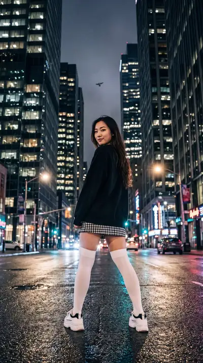 雨夜城市中的神秘女子