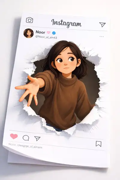 Q版女孩冲破Instagram帖子边框