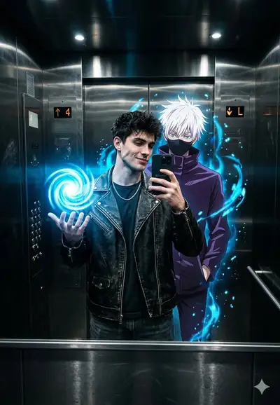 Anime World Leaks Into Reality Elevator Selfie
