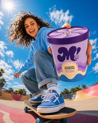 Anúncio de produto de sorvete em pista de skate (prompt JSON)