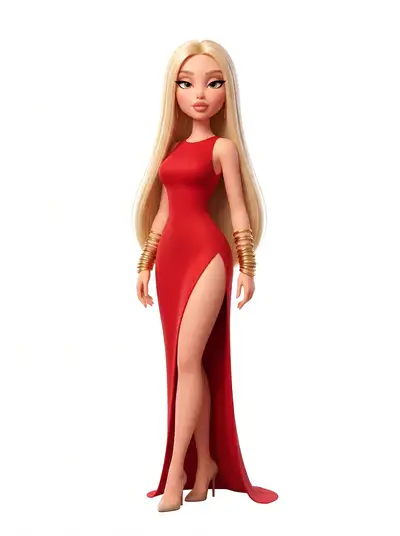 Pixar-Style Blonde Woman in Red Evening Dress