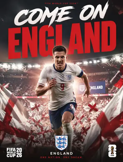 England World Cup 2026 fan poster with St George flags