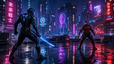Cyberpunk Rooftop Combat Scene