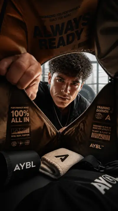 POV gym duffel bag advertising poster prompt