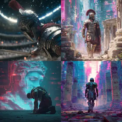 Cyberpunk Roman Soldier Glitch Art Prompt