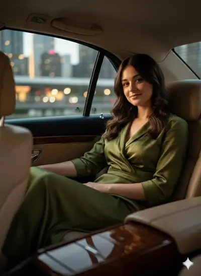 Confident portrait in a luxury car's back seat