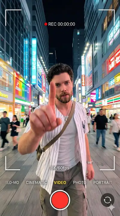 ネオン街のスマートフォン録画風エステティックポートレート