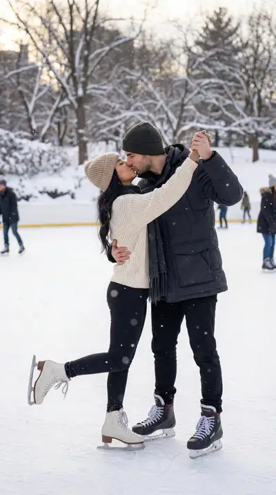 Photoreal Cinematic Winter Couple Ice Skating Pose Fusion Prompt