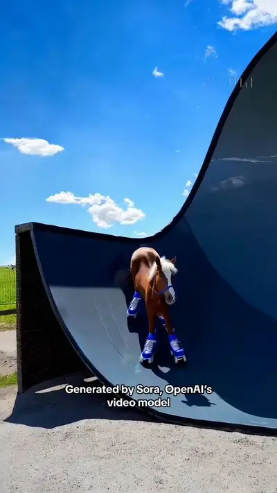 半パイプの中のローラースケートを履いた馬