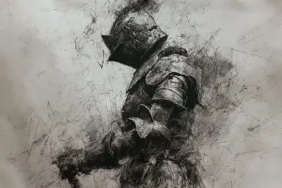 Charcoal sketch template with expressive shading and marks