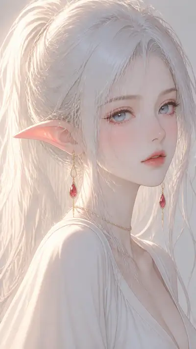 Semi-realistic anime elf girl close-up portrait