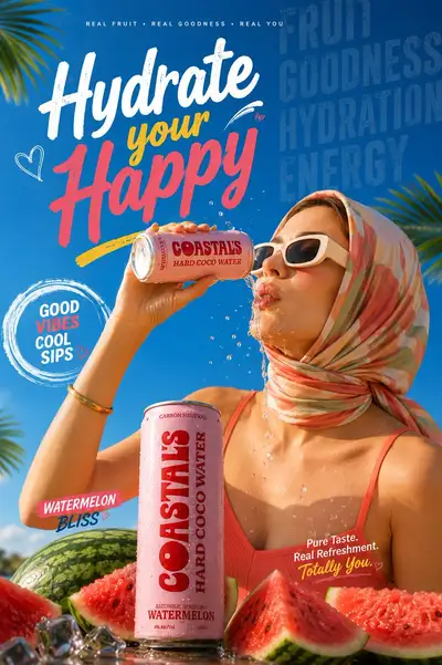 Ultra-Realistic Summer Beverage Commercial Poster