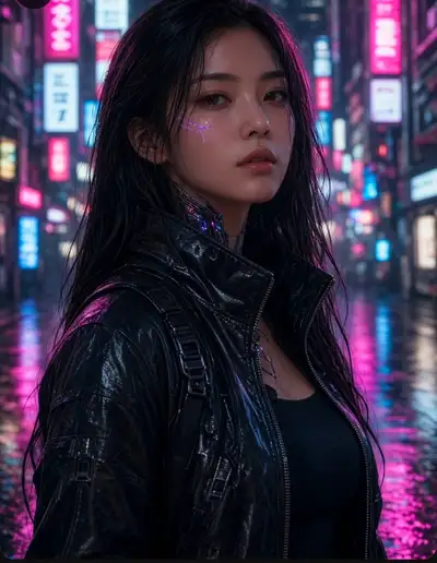 Cyberpunk Neon Portrait of Cybernetic Woman