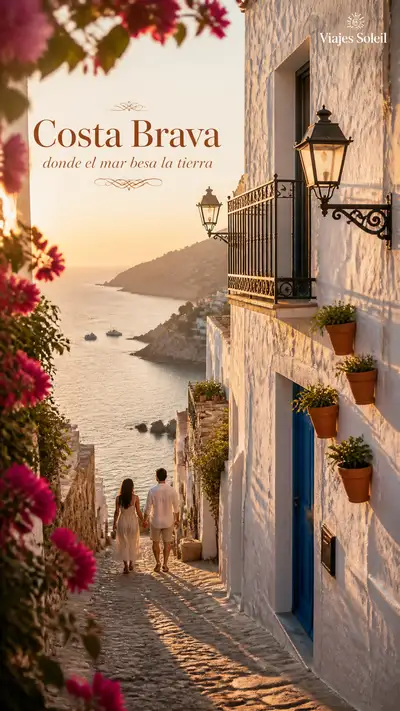 Costa Brava coastal alley travel advertisement