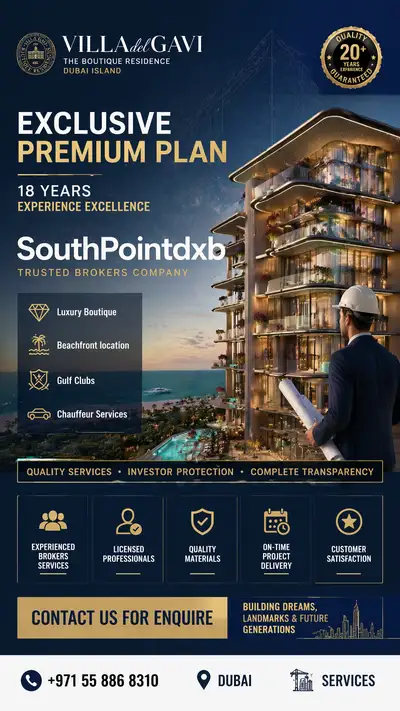 Navy blue branded villa residence advertisement poster