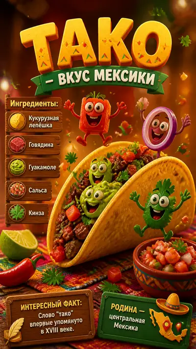 3D Pixar-style poster of Mexican tacos with vegetable characters