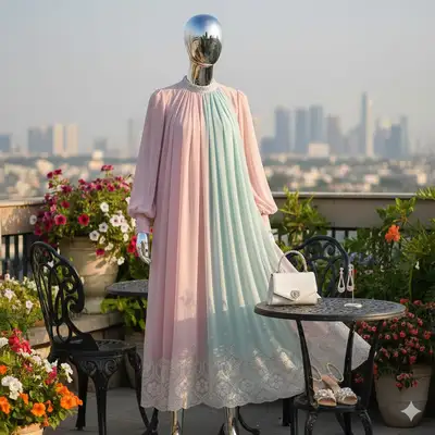 Elegant Outdoor Terrace Fashion Dress Prompt