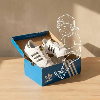 Product photo with a hand-drawn doodle character overlay