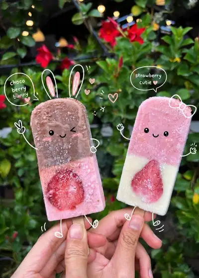 Kawaii cafe food photography with doodle overlays
