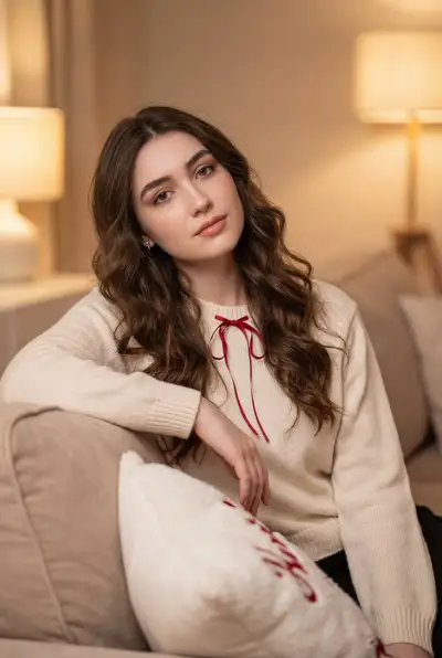Portrait ultra-réaliste d'une femme sur un canapé - Photographie lifestyle