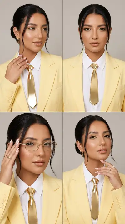 Luxury Fashion Editorial Collage with Gold Tie Necklace