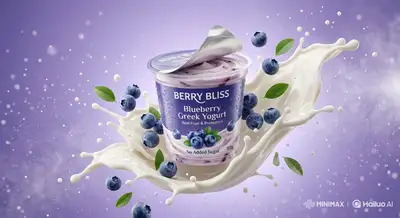 Ultra-Realistic Blueberry Yogurt Cup Commercial Photo