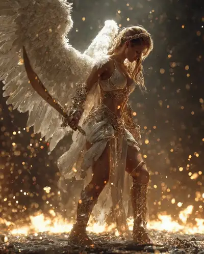 Golden-Winged Angel Rising Animation Prompt