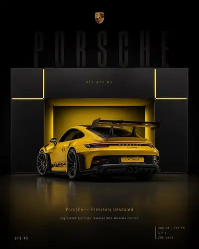Porsche 911 GT3 RS controlled unsealing campaign poster
