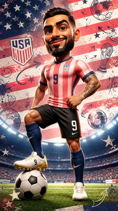 3D caricature of football player in USA jersey