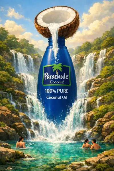 Product bottle transformed into a natural ingredient landscape