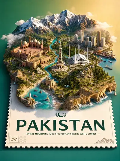 Isometric Floating Travel Diorama Poster of Pakistan
