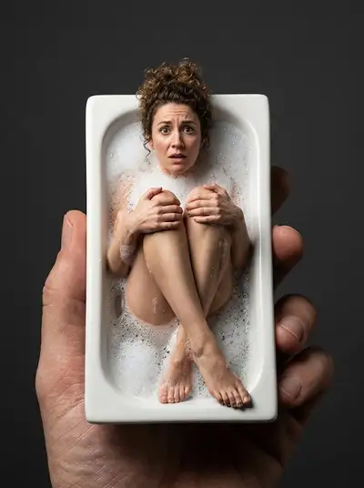 Miniature Man Bathing in Bathtub