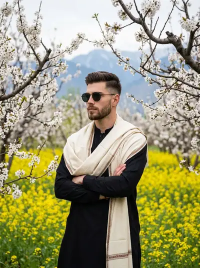Spring Orchard Portrait in Pathani Suit